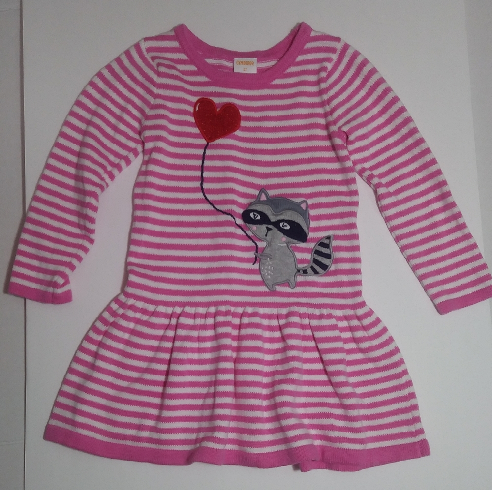 GYMBOREE 2T Racoon Sweater Dress Pink White Stripe
